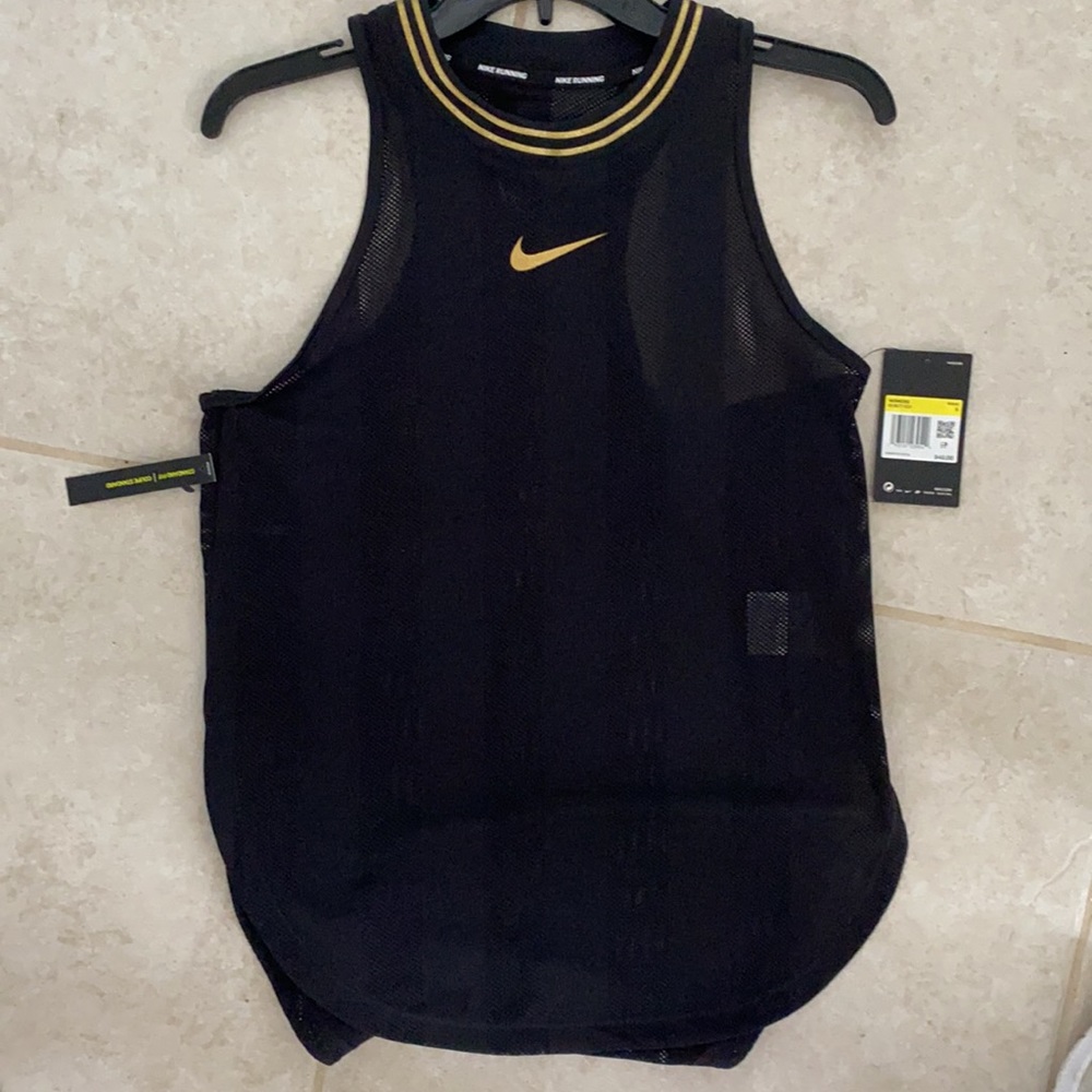 NWT Nike Glam Running w/ Gold Metallic Detail Mesh Tank Small - Picture 7 of 7